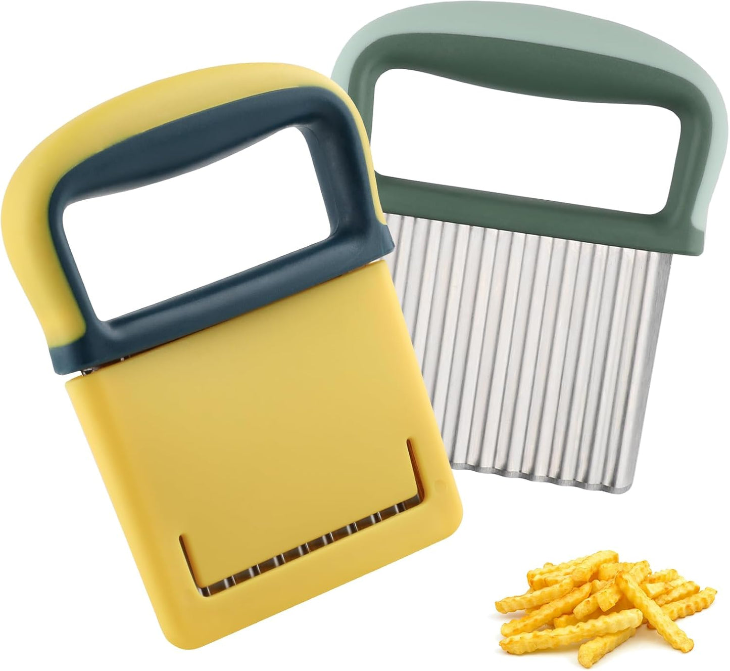Crinkle cutter,Crinkle cutter for veggies,Stainless Steel Wave Cutter with Protective Case and Handle - Potato Chopper, Carrot Slicer, French Fry Cutter, Onion Chopping Knife (Green)