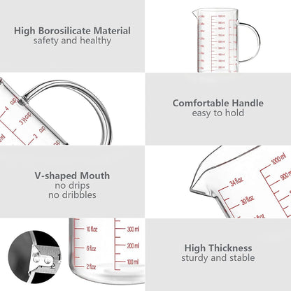 WhiteRhino Glass Measuring Cup,6Cup/1500ml/50oz Liquid Measuring Cups, Measuring Cup With Handle and V-Shaped Spout, Glass Beaker with Three Scales (OZ, Cup, ML), Dishwasher/Freezer/Microwave Safe
