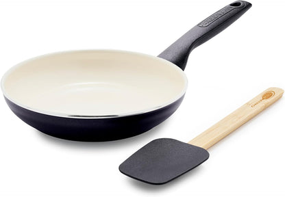 GreenPan Rio Healthy Ceramic Nonstick 8" Frying Pan Skillet and Silicone Spatula Set, Soft Grip Handle, Breaktfast Meal Set, PFAS-Free, Dishwasher Safe, Oven Safe, Oxford Blue