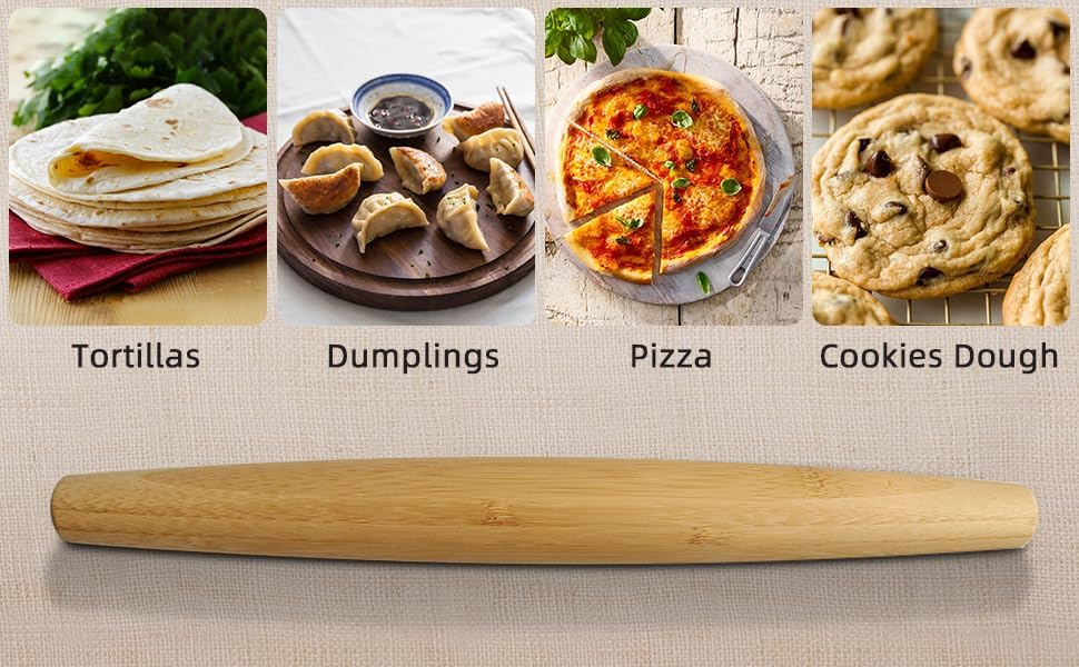Classic French Rolling Pins Bamboo Wooden Rolling Pin for Baking Pizza Dough Pie Cookie, 13-Inch