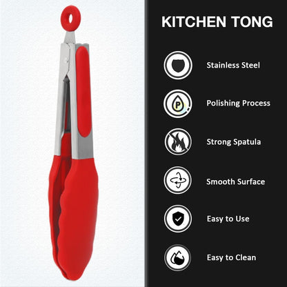 Mini Silicone Serving Tongs Set of 3, Small Kitchen Tongs (7 inch) with Silicone Tips and Stainless Steel Handle, Cooking Tongs for Salads, Pasta, Steaks, Vegetables
