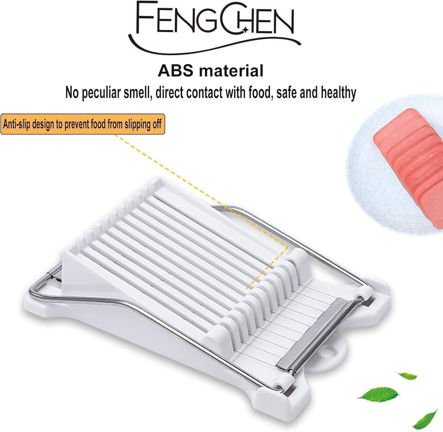 FENGCHEN Luncheon Meat Slicer, Spam Cutter with 10 Stainless Steel Wires, Slice Tool for Boiled Eggs, Banana, Avocado, White
