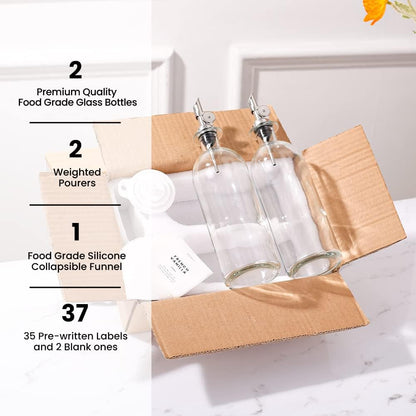 Molimoli - Premium Olive Oil Dispenser Bottles for Kitchen with Pourer - Oil and Vinegar Dispenser Set, Glass Dispenser for Kitchen, Dispenser Bottle of 350ml - Set of 2