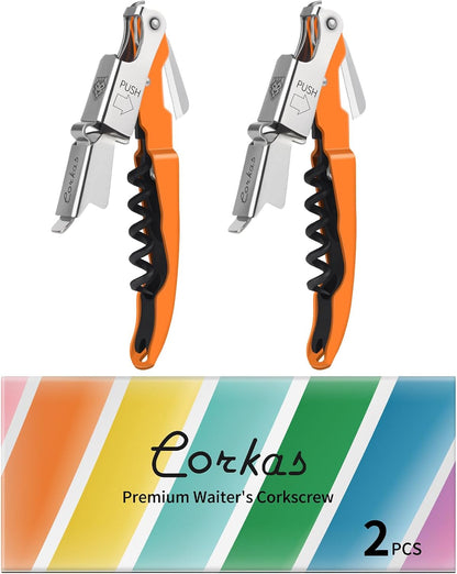 CORKAS Wine Key - Professional Handcrafted Heavy Duty Waiter Corkscrew, Compact Wine Opener with Double Hinged, Foil Cutter and Bottle Opener, Gifts for Servers, Sommelier, Bartenders - Red