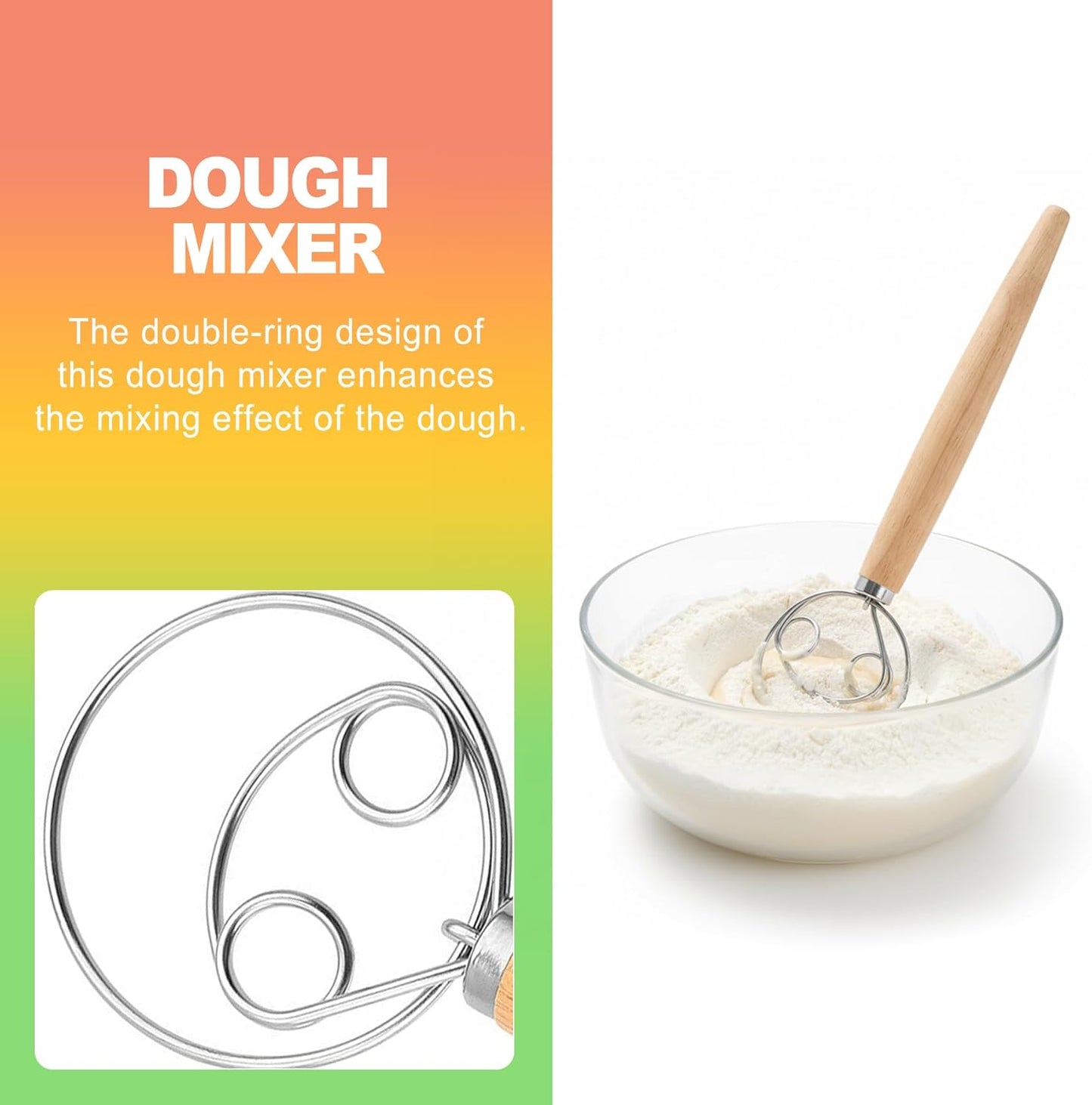 ZukoCert Danish Dough Whisk for Sourdough Bread - Premium Stainless Steel Hand Mixer Tool for Baking, Pizza, Pastry - Easy to Clean Dutch Style Dough Hook