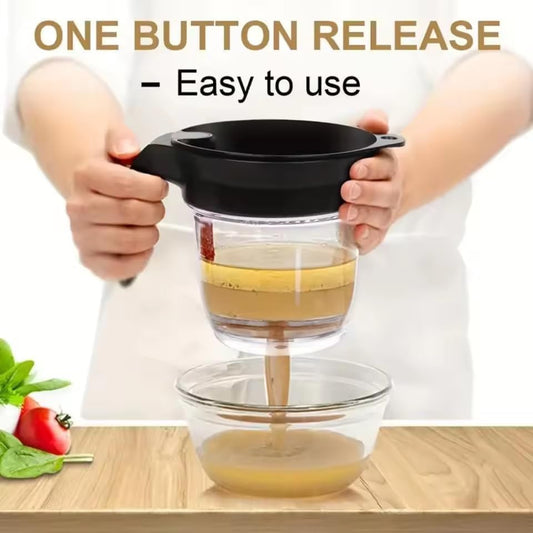Fat Separator Bottom for Mess-Free Straining Built-in Oil Strainer for Efficient Grease Separation Essential Kitchen Utensil