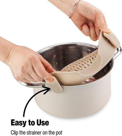 Silicone Pot Strainer, Emptycolor Adjustable Clip On Strainer for Pots Pans, Heat Resistant Pot Drainer, Kitchen Pasta Colander for Vegetables and Noodles (Grey)