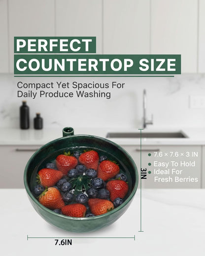 Berry Bowl, Self Spinning Fruit Washer with Drain Holes, Hydro Vortex Berry Rinser Colander, 360° Swirl Cleaning Serving Bowl for Vegetables Kitchen