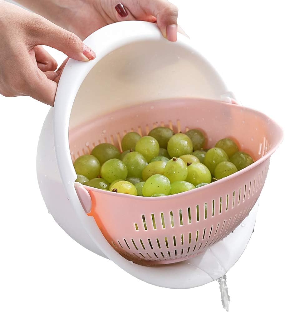 Double Layer Swivel Drainer 2 in 1 Bowl Strainer Combo - Kitchen Colander Fruit Wash Strainer for Cleaning Veggies, Noodles (Beige)