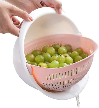 Double Layer Swivel Drainer 2 in 1 Bowl Strainer Combo - Kitchen Colander Fruit Wash Strainer for Cleaning Veggies, Noodles (Beige)