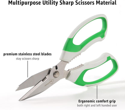 BoFuYuan Utility Scissors Heavy Duty: 8-Inch sharp Scissors All Purpose heavy duty, Serrated Blades Cut Carpet, Cardboard, Wire, Leather, Fabric, Multipurpose Shears for Kitchen, Garden, Office, Craft