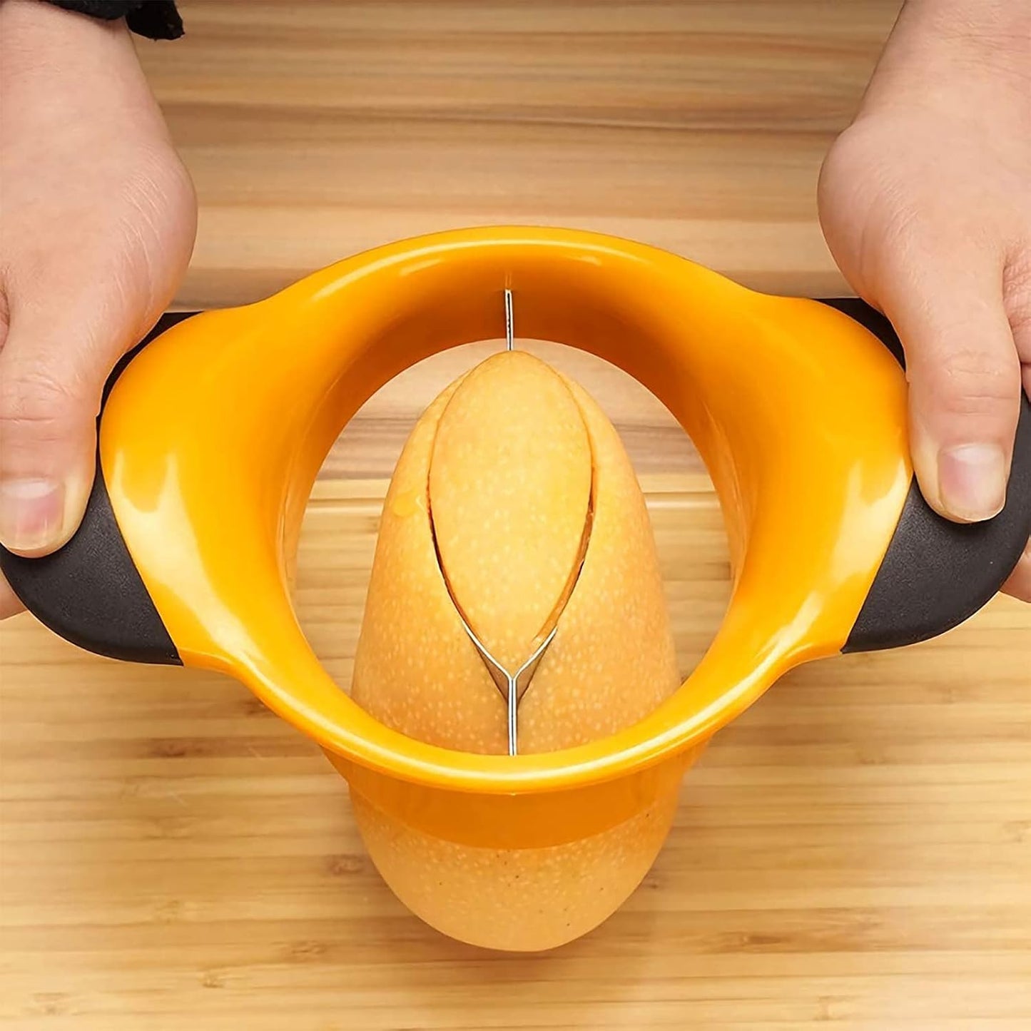 3-in-1 Mango Slicer/Peeler/Cutter/Splitter/Pitter with Stainless Steel Blade Pit Remover Tool Non Slip Handles Extra Large Mango Cutter Divider (Orange)