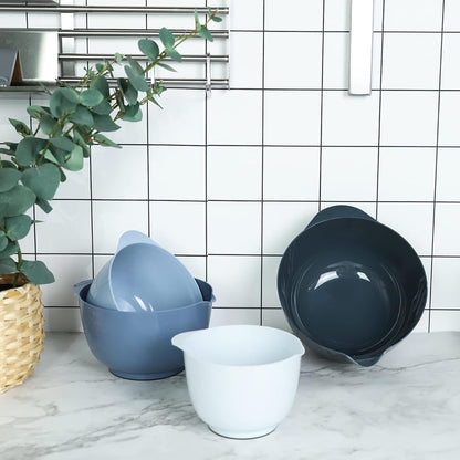 BoxedHome Green Ombre Nesting Plastic Mixing Bowl Set With Pour Spout, Microwave and Dishwasher Safe, BPA free Non-Slip Base, Set of 4 Size 1.7, 2.5, 3.5 and 4.5qt, Great for Prepping, Baking, Cooking