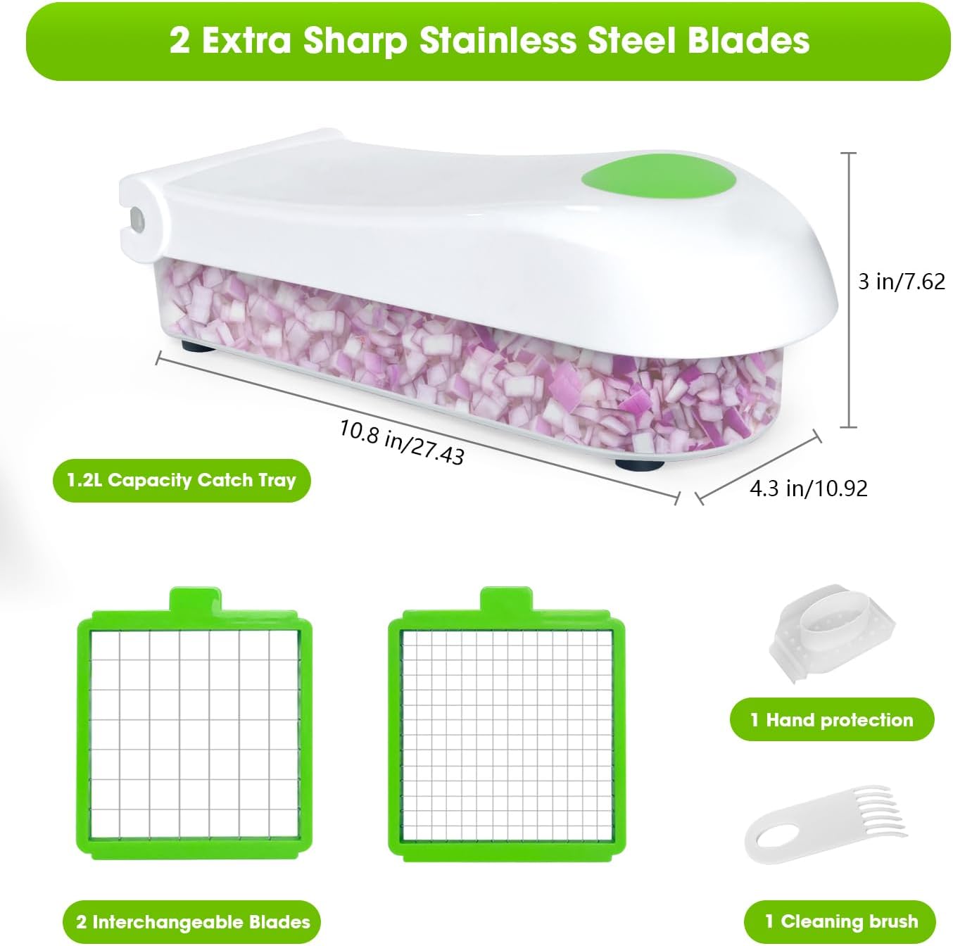 LHS Vegetable Chopper, Pro Onion Chopper Slicer Dicer Cutter Shredded- Cheese & Veggie Plus Peeler and Julienne - Food Dicer with 8 Blades (Grey)