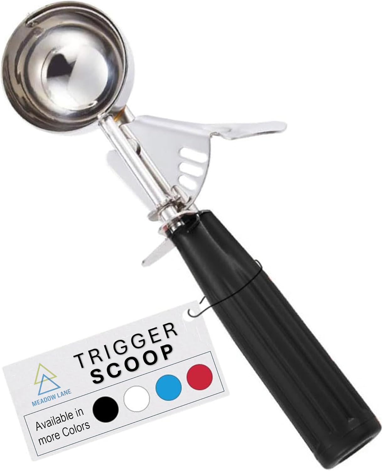 Meadow Lane Trigger Scoop - #24 Size (2-in Diameter) 2.7 Tbsp Capacity, Stainless Steel, Portion Control, Ice-cream & Cookie Dough Scoop, Black