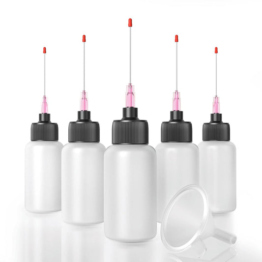 5 Pcs Plastic Squeeze Bottles (1 OZ), Precision Gun Oil Bottle, LDPE Oil Applicator with Extra Long 1.5 Inch Stainless Applicators Tip – Easy to Use for Crafts, Hinges, Sewing Machines and More