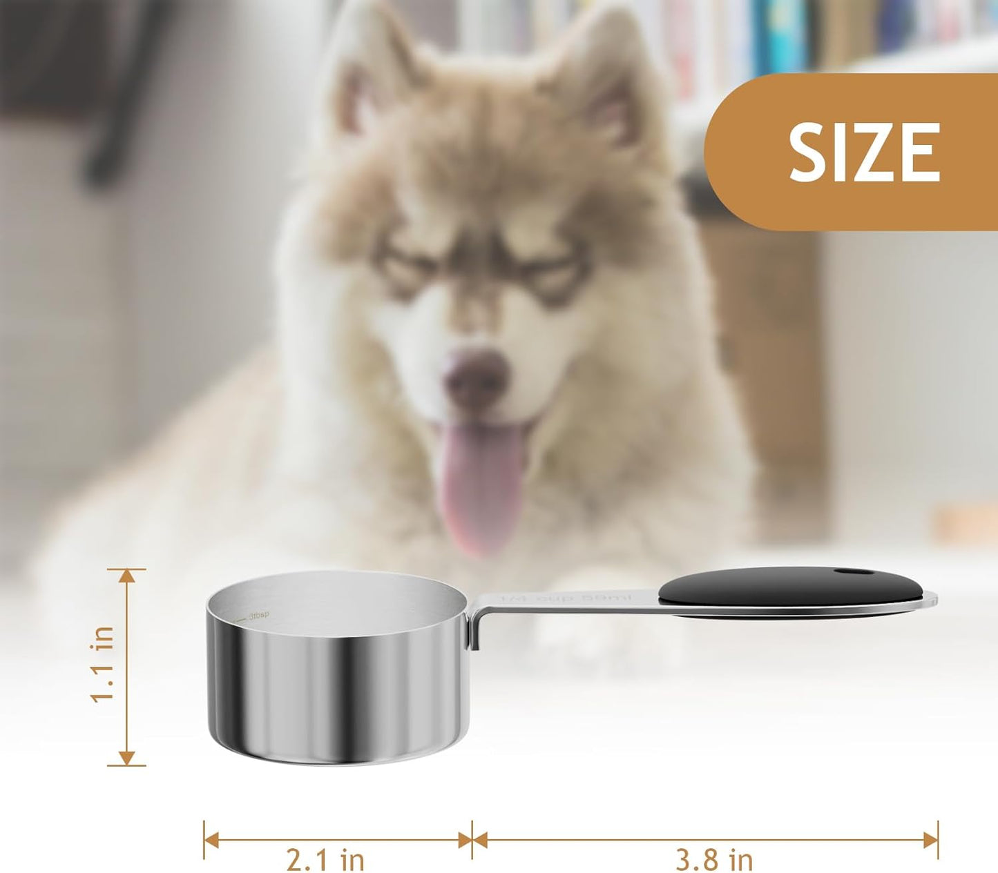 LEIFENY 2PCS 1/8CUP(30ml) Dog Cat Food Scoop, Stainless Steel Measuring Cup, Metal Pet Scooper with Inner Precision Scale Measurement