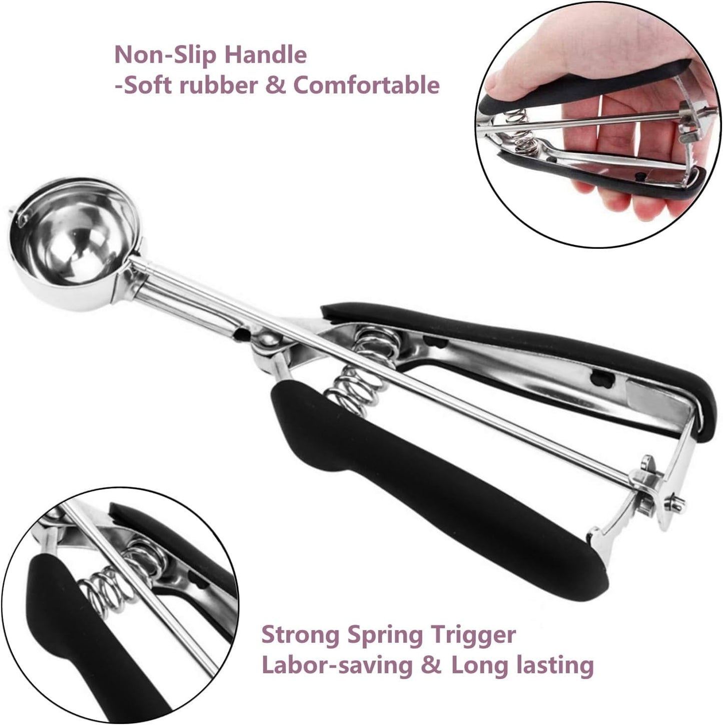 Ice Cream Scoop, 18/8 Stainless Steel Cookie Scoop, Cookie Scoops for Baking, 2 Tbsp/ 30 ml/ 1 oz Cookie Dough Scoop, Ice Cream Scooper with Trigger Release, Cookie Scooper for Baking