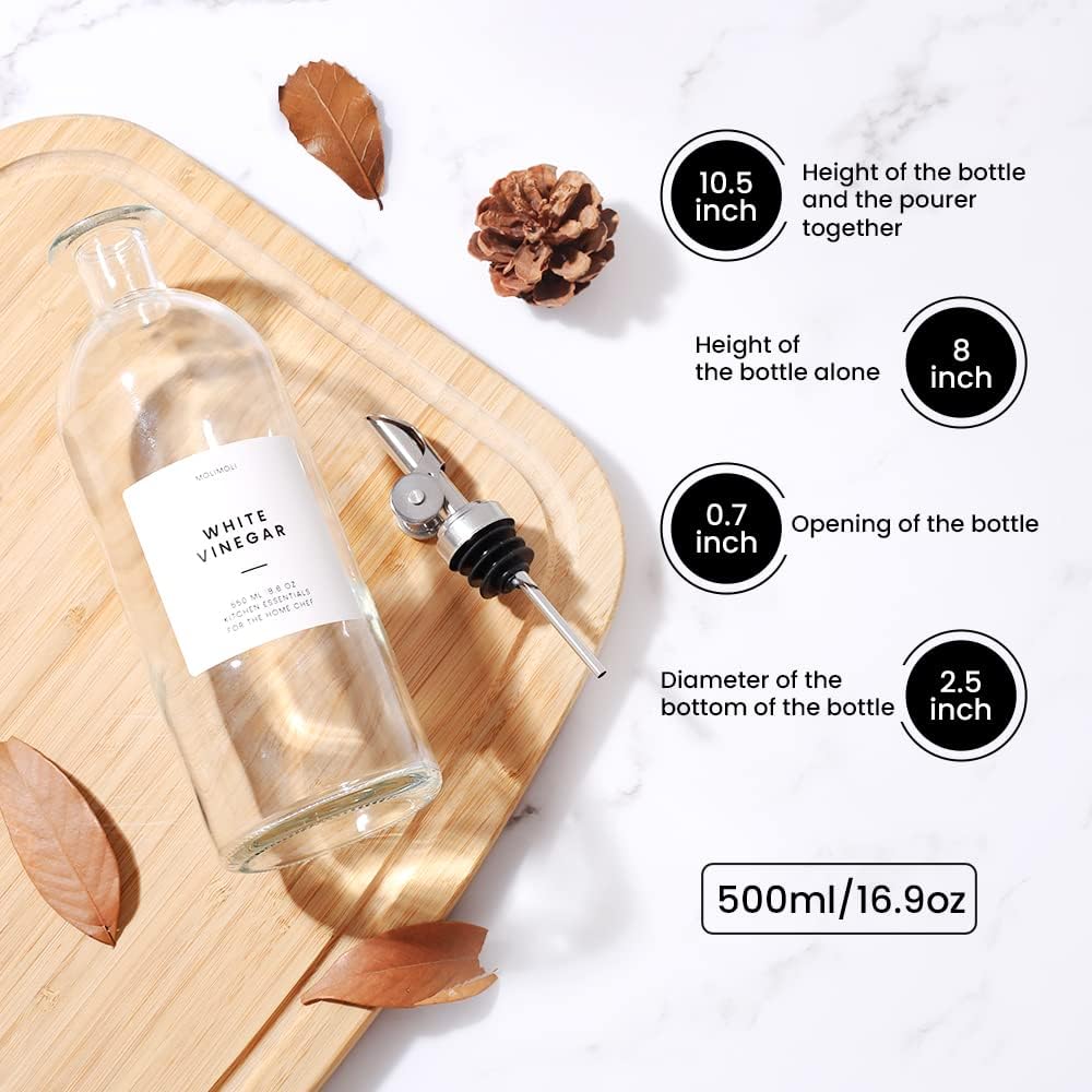 Molimoli - Premium Olive Oil Dispenser Bottles for Kitchen with Pourer - Oil and Vinegar Dispenser Set, Glass Dispenser for Kitchen, Dispenser Bottle of 350ml - Set of 2