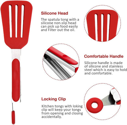 Mini Silicone Serving Tongs Set of 3, Small Kitchen Tongs (7 inch) with Silicone Tips and Stainless Steel Handle, Cooking Tongs for Salads, Pasta, Steaks, Vegetables