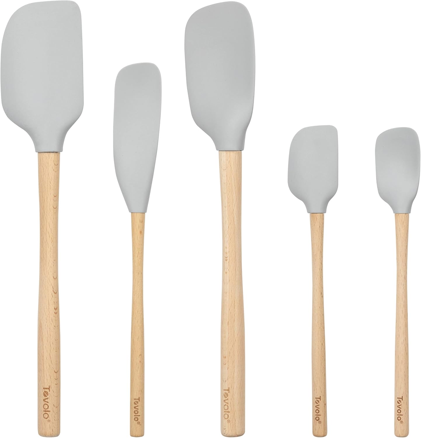 Tovolo Silicone Spatula with Wooden Handle Set of 5 Piece Silicone Kitchen Utensil Set Spoonula Jar Scraper Mini Spatula and Spoonula for Cooking Baking Mixing Folding Deep Indigo