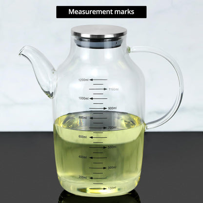 QWORK 1200ML/40Oz Large Glass Cooking Oil Bottle with Stainless Steel Lid, Oil & Vinegar Dispenser Bottle for Olive Oil, Vinegar, Soy Sauce, Kitchen No Drip Liquid Container