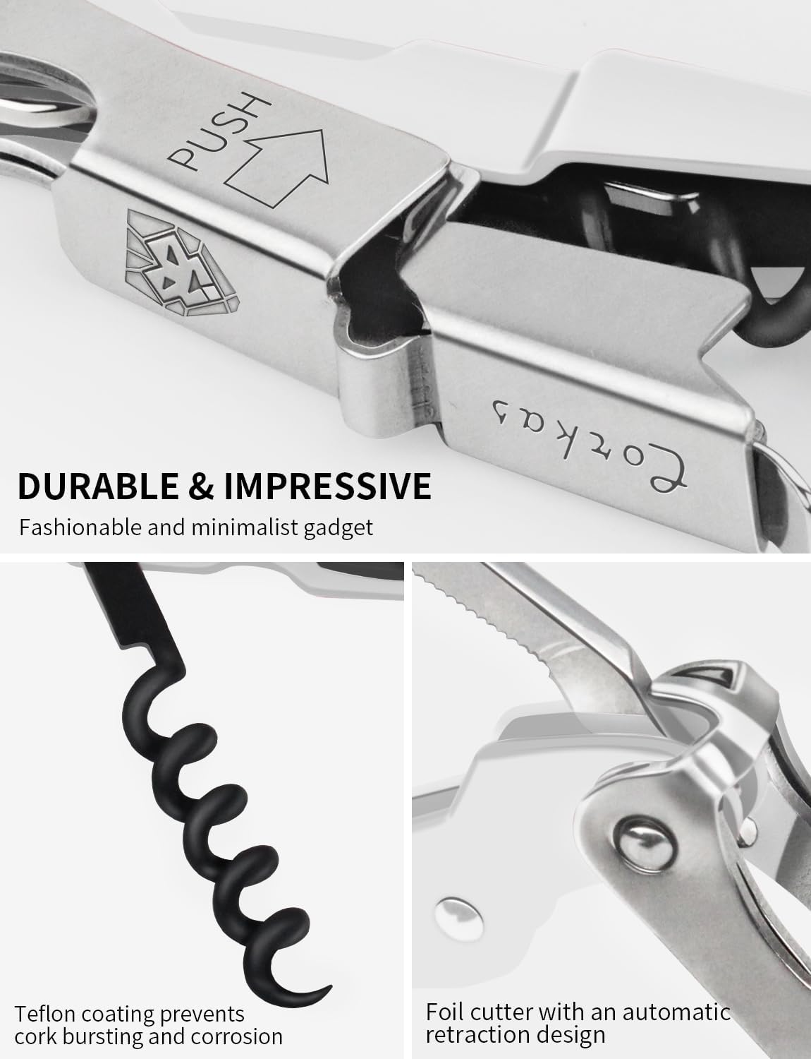 CORKAS Wine Key - Professional Handcrafted Heavy Duty Waiter Corkscrew, Compact Wine Opener with Double Hinged, Foil Cutter and Bottle Opener, Gifts for Servers, Sommelier, Bartenders - Red