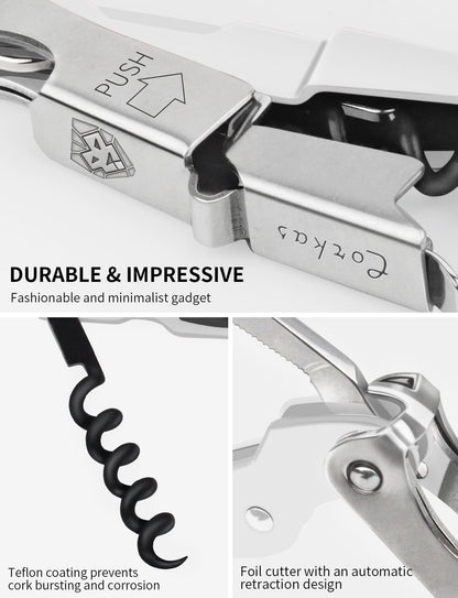 CORKAS Wine Key - Professional Handcrafted Heavy Duty Waiter Corkscrew, Compact Wine Opener with Double Hinged, Foil Cutter and Bottle Opener, Gifts for Servers, Sommelier, Bartenders - Red