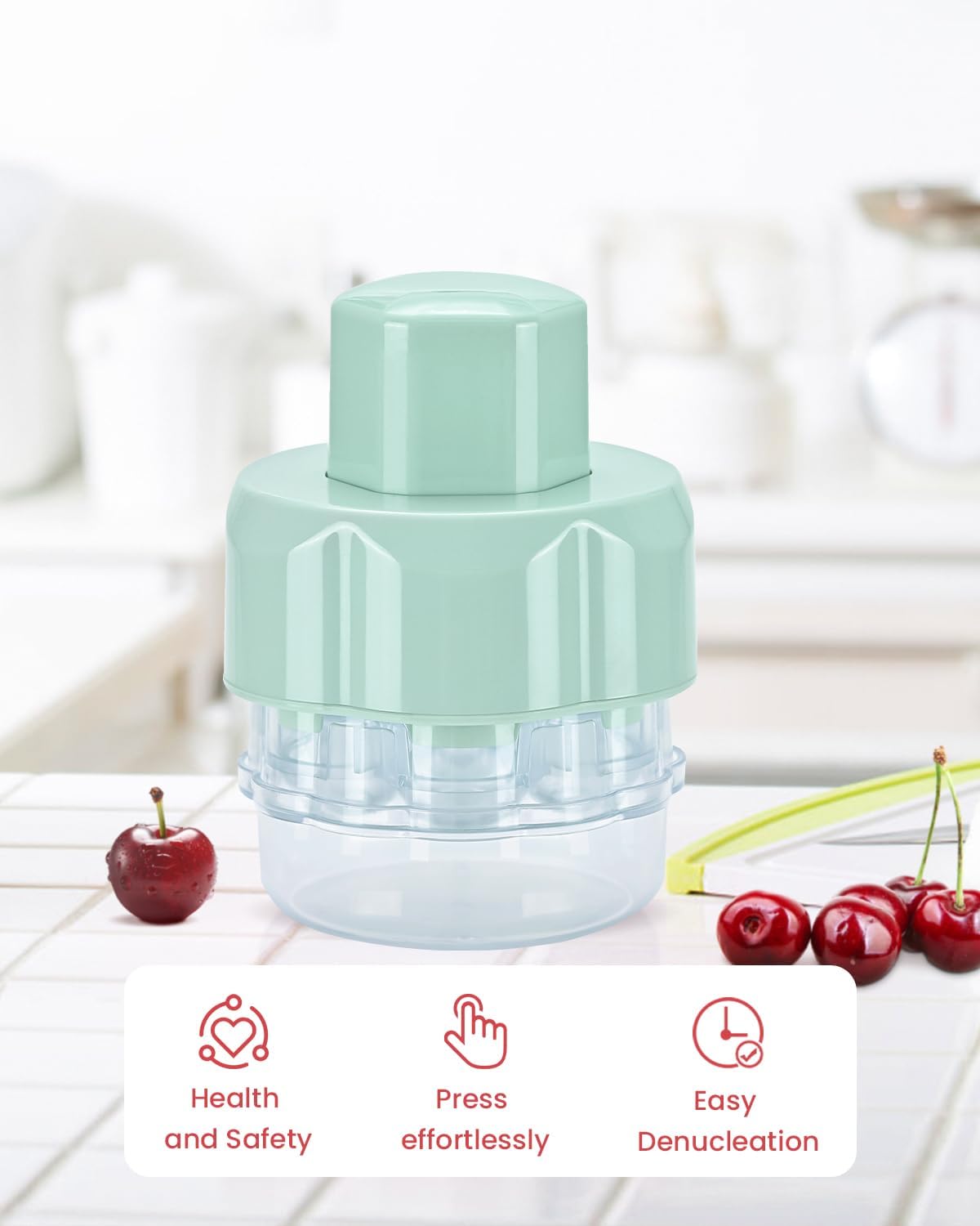 Cherry Pitter Tool, Multiple Fruit Seed Remover, 7-Cherry Capacity, Red and Clear
