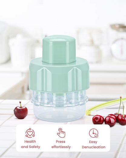 Cherry Pitter Tool, Multiple Fruit Seed Remover, 7-Cherry Capacity, Red and Clear