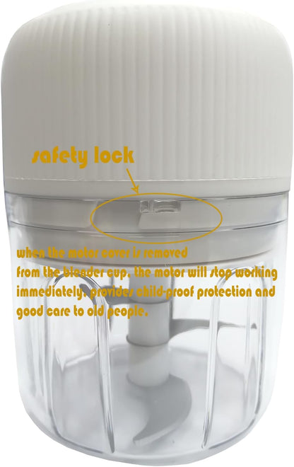 Electric Garlic Chopper , Cordless USB Chargeable Mini Food Processors 250ML (White)