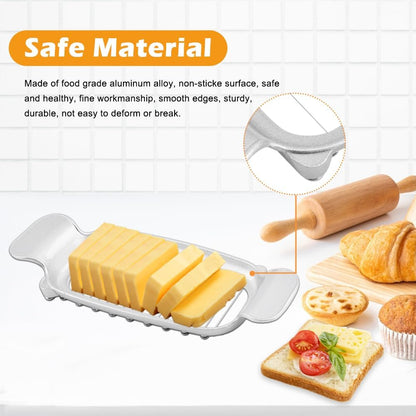 2 Pcs Butter Slicer Cutter, Aluminum Alloy Multipurpose Cheese Slicer with 2pcs Cheese Spreader, Handheld Butter Cutter Single Stick Makes Cutting Cheese, Butter, Eggs Into Average