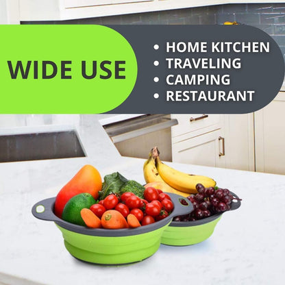 White Round Silicone Collapsible Colander – Silicone Round Kitchen Strainers with Plastic Handles Small Foldable Kitchen Strainer Perfect for Draining Pasta Vegetable and Fruit