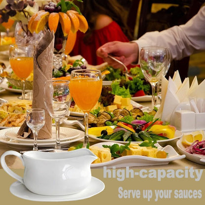 17oz Gravy Boat with Saucer Stand, Set of 1, Ceramic Sauce Boat with Tray for Salad Dressings,ketchup， Creamer, Broth, Black Pepper, White