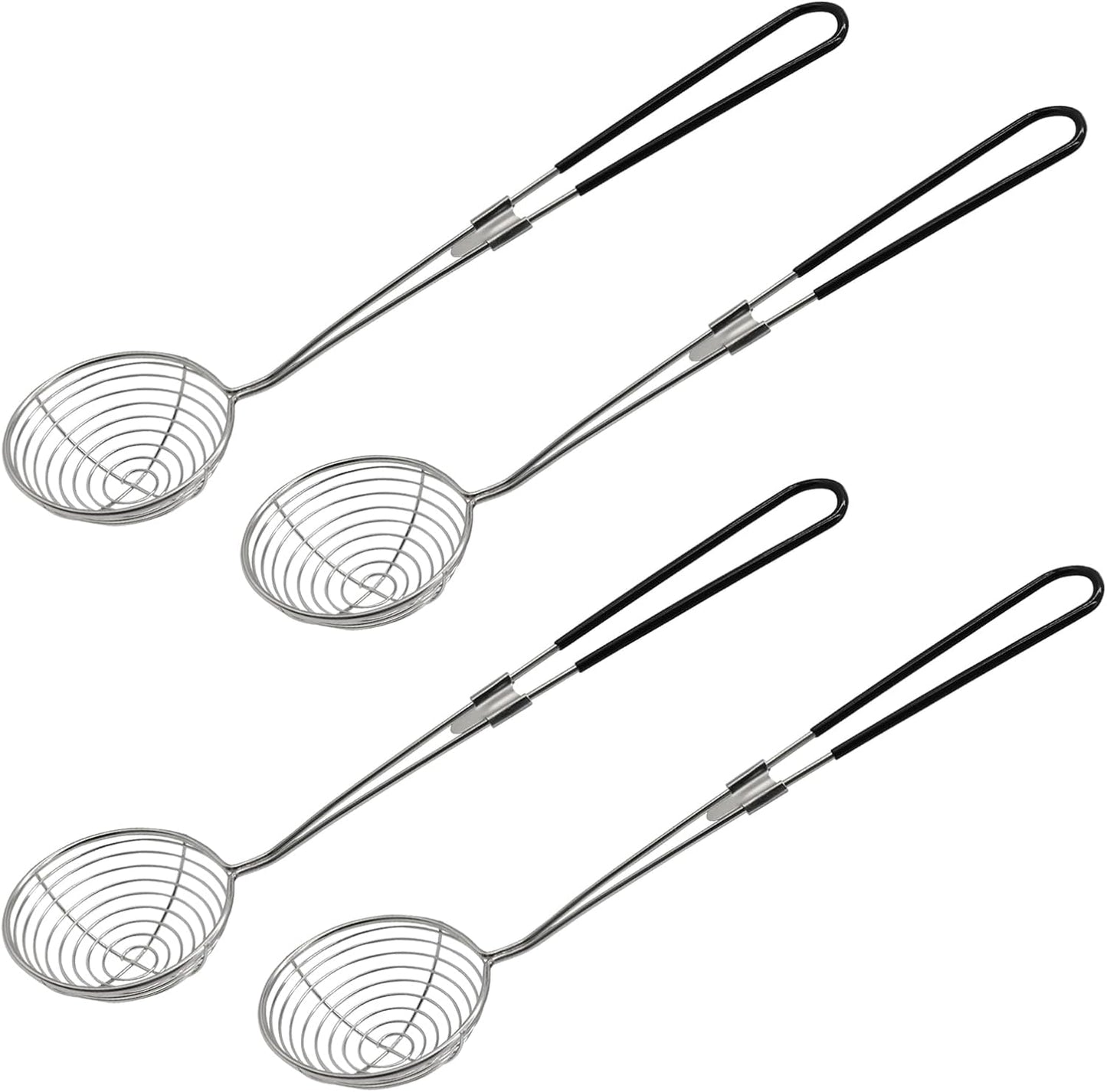 Hordion 4PCS Hot Pot Strainer Scoop, 2.5 Inch Mini Wire Skimmer Stainless Steel Asian Shabu Strainer Spoon Ladle with Handle for Hot Pot Tortellini Meatball