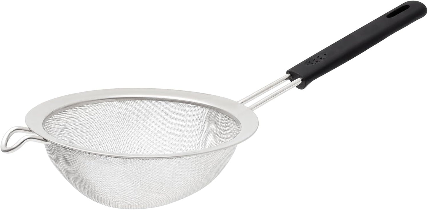 HIC Kitchen Fine Mesh Strainer With Helper Handle, 18/8 Stainless Steel, 6-Inch, For Sifting, Draining, And Straining Pasta, Vegetables, Stocks, And Sauces