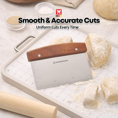 Stainless Steel Dough Scraper with Wooden Handle | Bench Scraper for Bread & Pizza Dough, Pastry Cutter, Chopper | Heavy-Duty Baking Tool for Kitchen Prep, Griddle Cleaning & Pastry Making