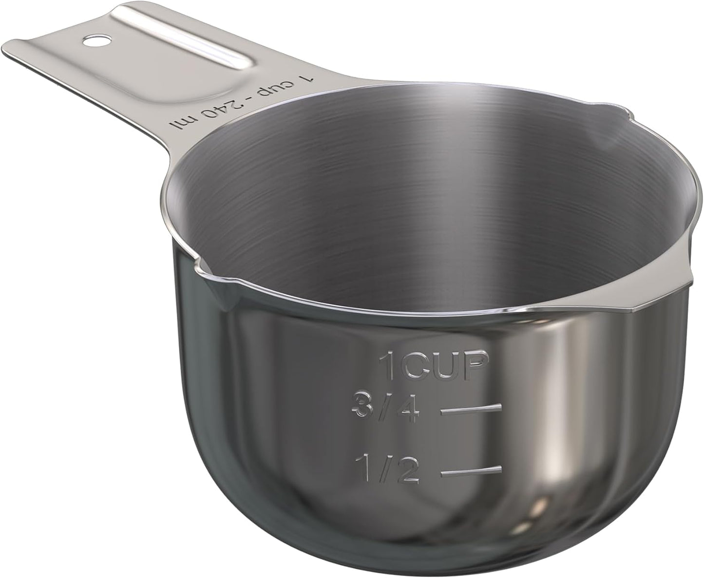 Color Up 2 Cup Measuring Cup, 480ml Stainless Steel Metal, Easy-Pour Spouts, Engraved Markings, Flat Base, Dishwasher Safe, for Dry and Liquid Ingredients
