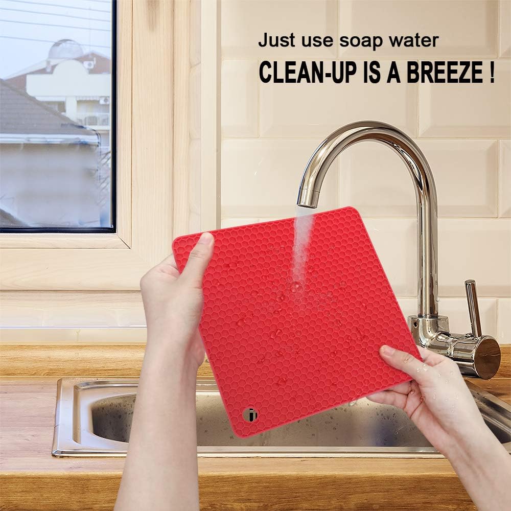 Walfos Silicone Trivet Mats - 4 Heat Resistant Pot Holders, Multipurpose Non-Slip Hot Pads for Kitchen Potholders, Hot Dishers, Jar Opener, Spoon Holder, Food Grade Silicone & BPA Free (Black)