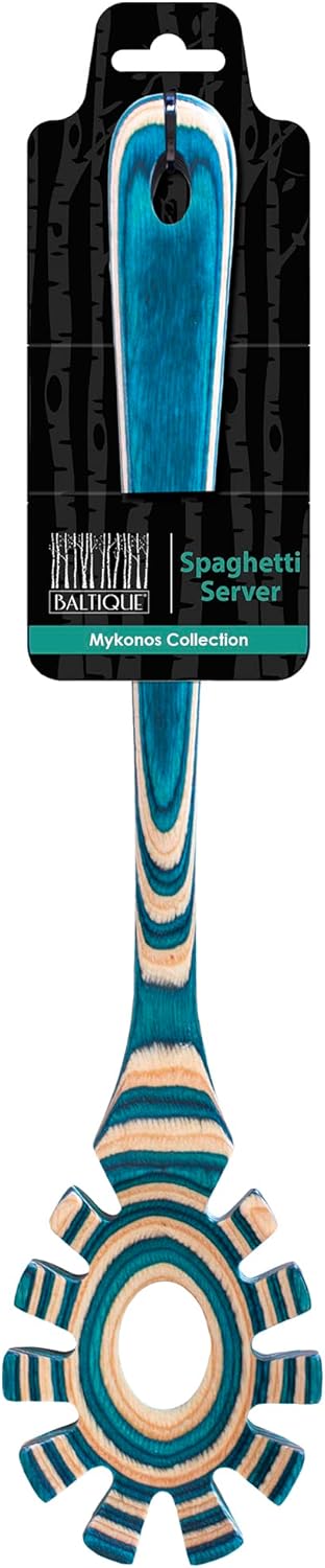 Baltique Marrakesh Collection Wooden Spaghetti Spoon – 12.5" Pasta Server with Teeth, Colorful Birch Wood Utensil for Portioning, Stirring & Serving Noodles