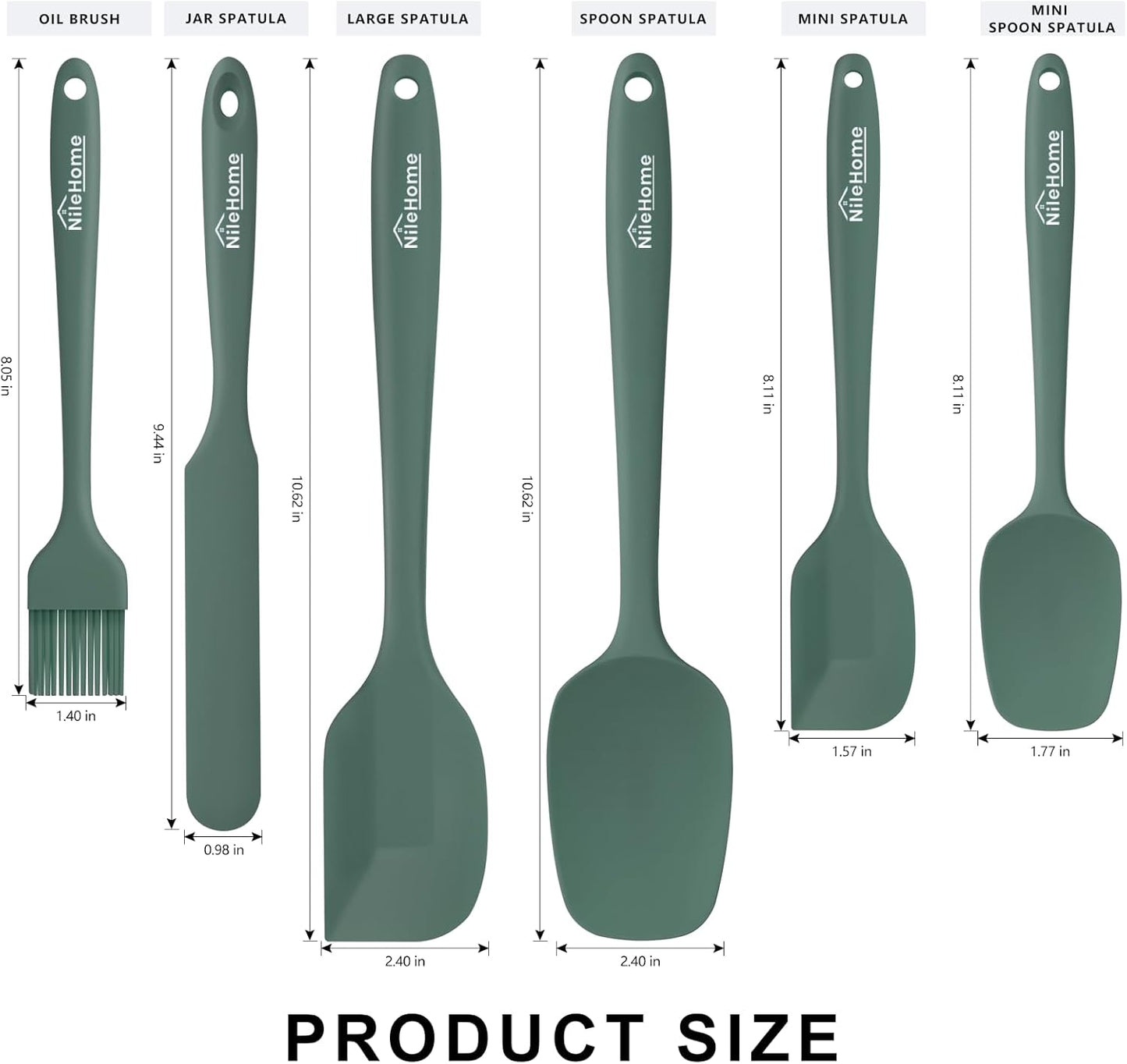 NileHome Silicone Spatula Set, 5 Pieces Food Grade Kitchen Utensils with Silicone Brush Heat Resistant BPA-free Rubber Spatula for Scraping, Baking, Cooking, Mixing—Black