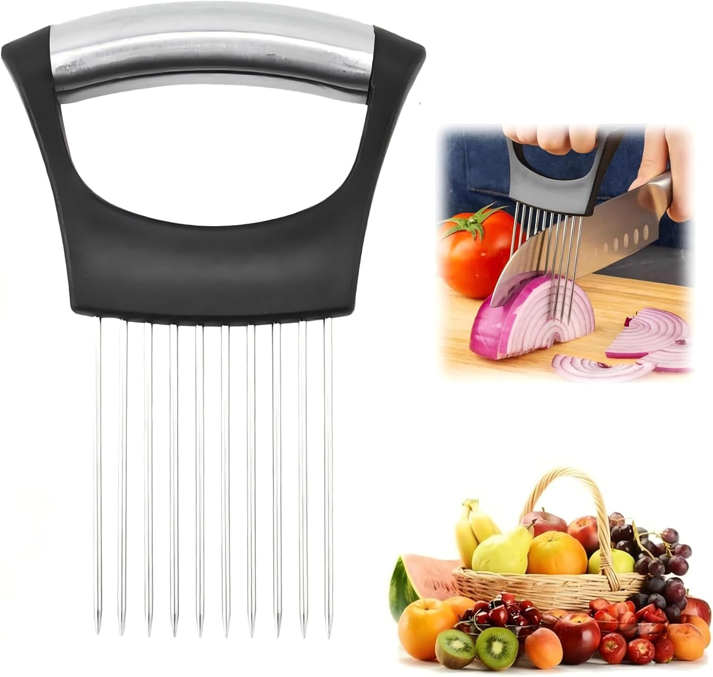 Onion Holder for Slicing, 2026 New Stainless Steel Slicer Onion Cutter for Slicing, Vegetable Cutter for Potato and Tomato, Lemon Avocados, Eggs, Onion Home Kitchen Tools (2 Pack)