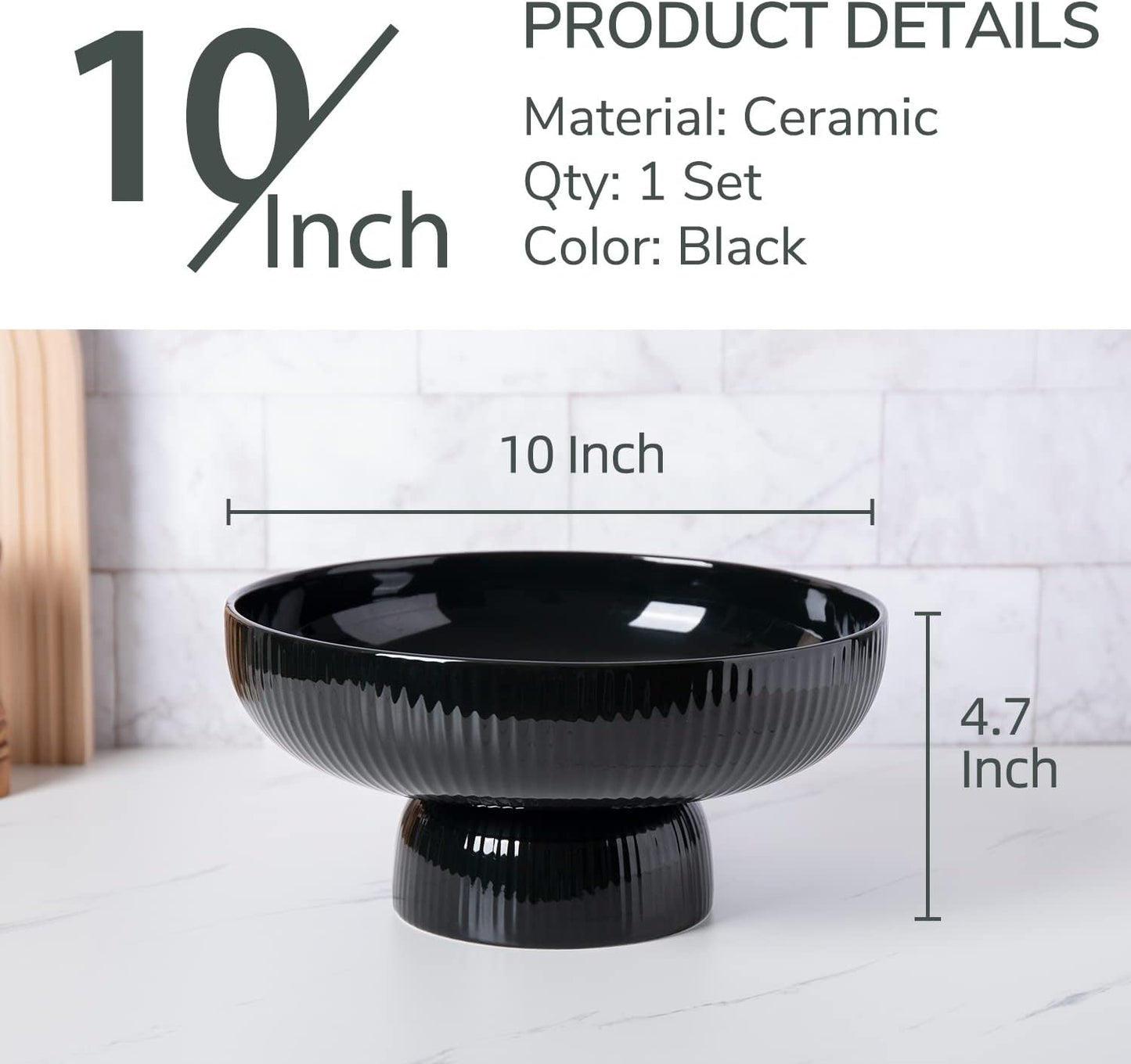 Ceramic Fruit Bowl with Draining Holes, 10" Large Fruit Basket with Multifunctional Removable Pedestal, Decorative Fruit Bowl for Table Countertop, Fruit and Vegetable Holder, Grey