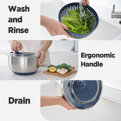 Premium 304 Stainless Steel Salad Spinner, Large 5.3 Qt Capacity, Easy to Use Lettuce Spinner, Fruit and Vegetable Washer and Dryer Spinner, Green