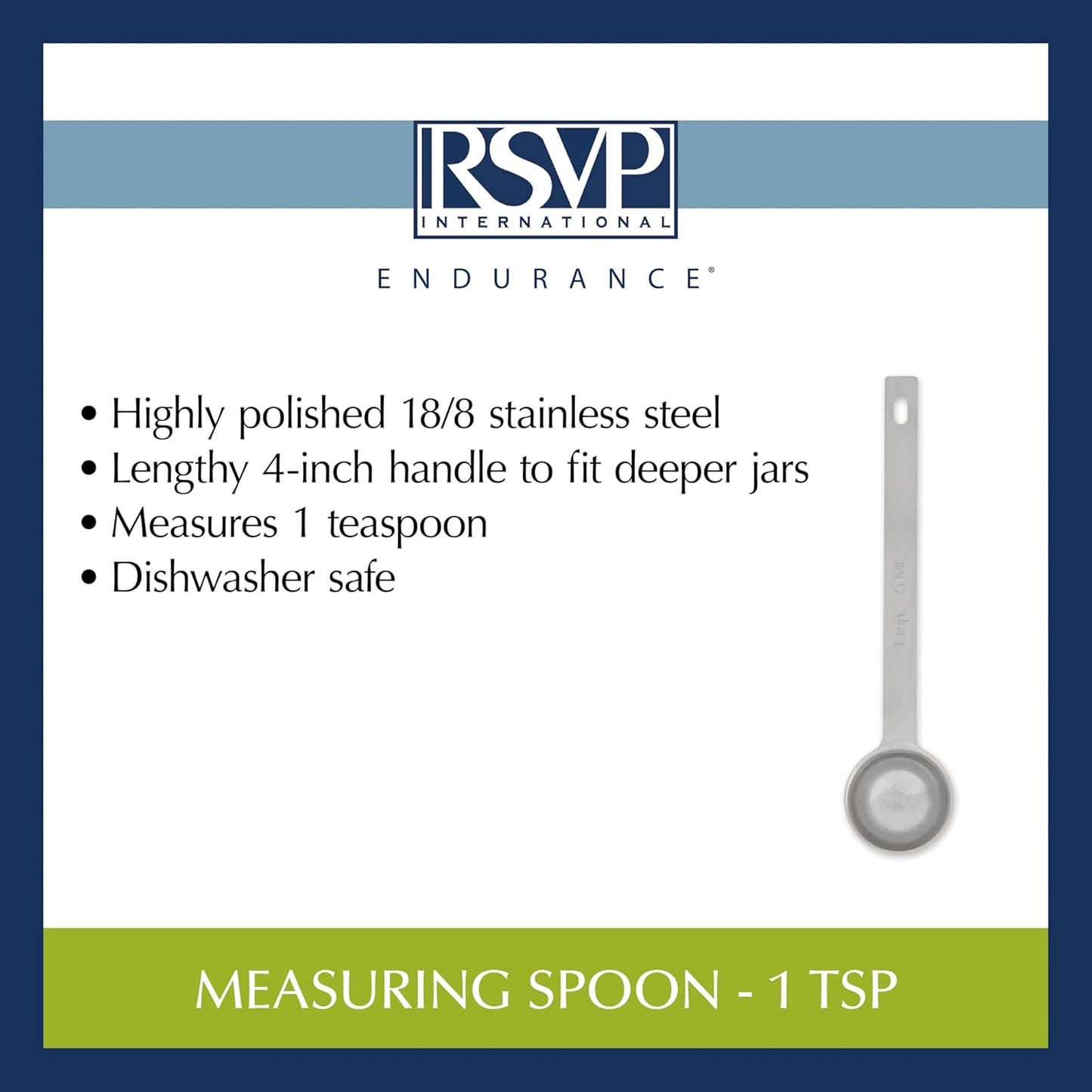 RSVP International Endurance Kitchen Collection Open Stock Measuring Spoon, Stainless Steel, Dishwasher Safe, 0.5-Teaspoon