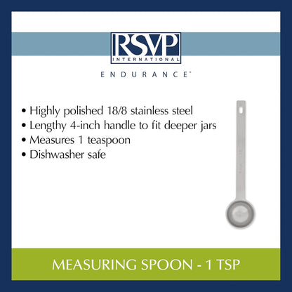 RSVP International Endurance Kitchen Collection Open Stock Measuring Spoon, Stainless Steel, Dishwasher Safe, 0.5-Teaspoon