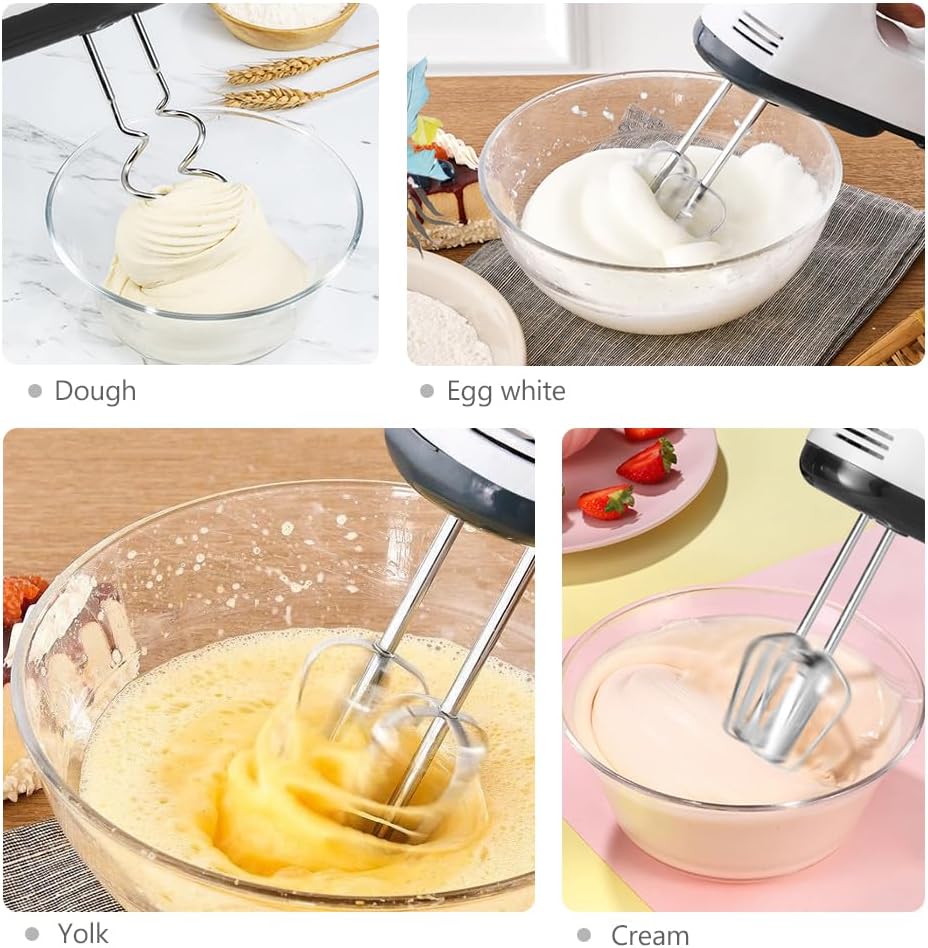 Showvigor Electric Hand mixer - 7 Adjustable Speed 180W Handheld Mixer Electric Whisk with 5 Stainless Steel Accessories, Turbo Boost/Self-Control Speed + Eject Button Food Beater for Cakes Eggs