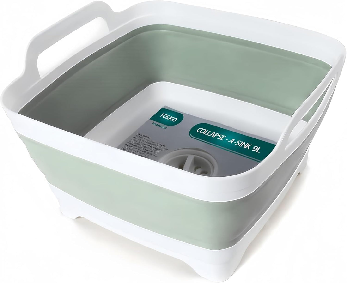 FOSJGO Collapsible Dish Basin with Drain Plug, 2.4 Gal (9L) Space-Saving Foldable Sink, Wash Basin for Kitchen, Baby Bottles, Vegetable Washing, Camping, RV and Party Beverage Tubs