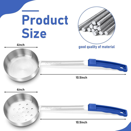 Teenyyou 2 Pcs Portion Control Serving Spoons, Restaurant Measuring Serving Ladle Utensils, Portion Spoons for Weight Loss, Kitchen(Red,2 oz,Solid and Slotted)