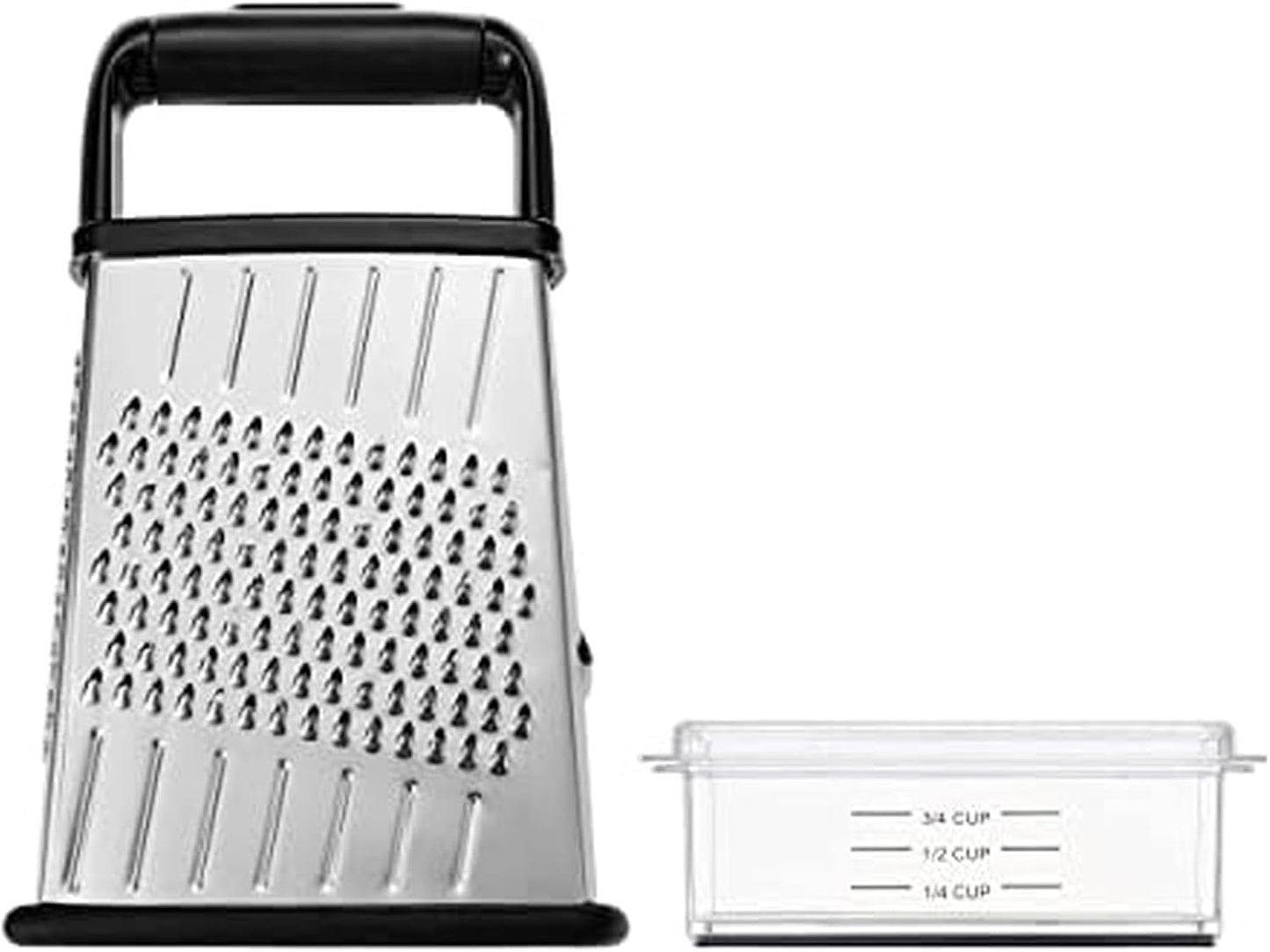 Farberware Professional 4-Sided Slim Stainless Steel Heavy Duty Kitchen Box Grater with Detachable Clear Storage Container, Perfect for Parmesan Cheese, Vegetables, Ginger, with Lemon Zester